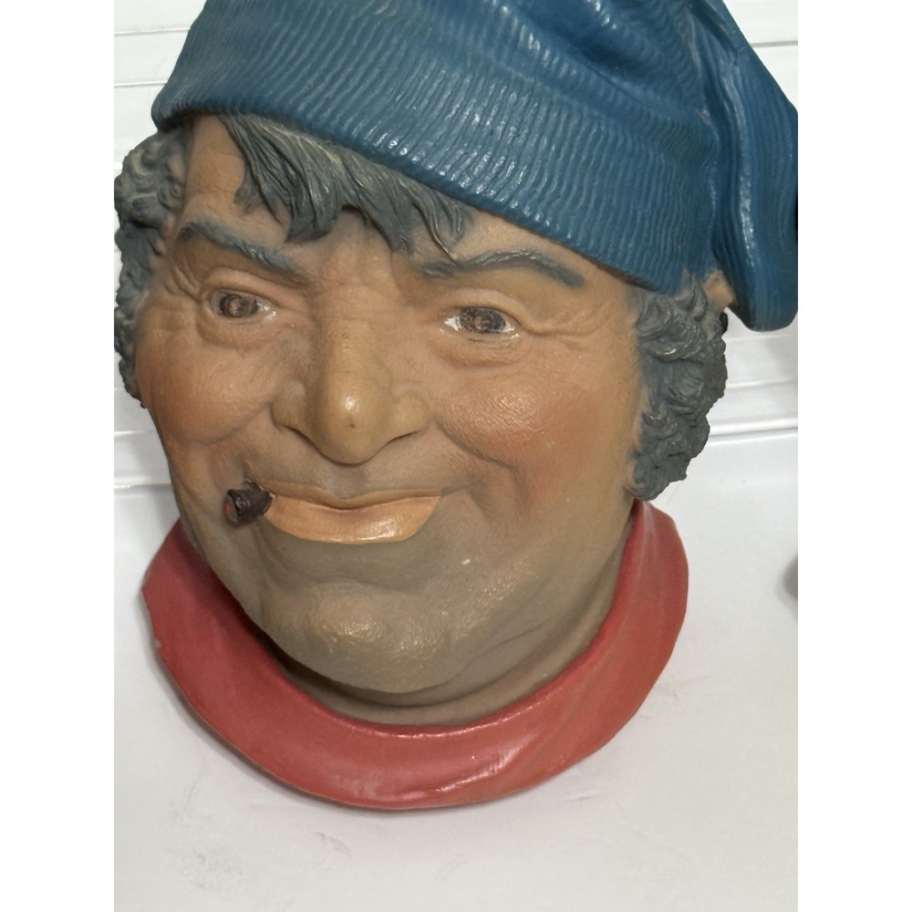 Fisherman Knit Cap Chalkware Head Made In England 1980s Vintage